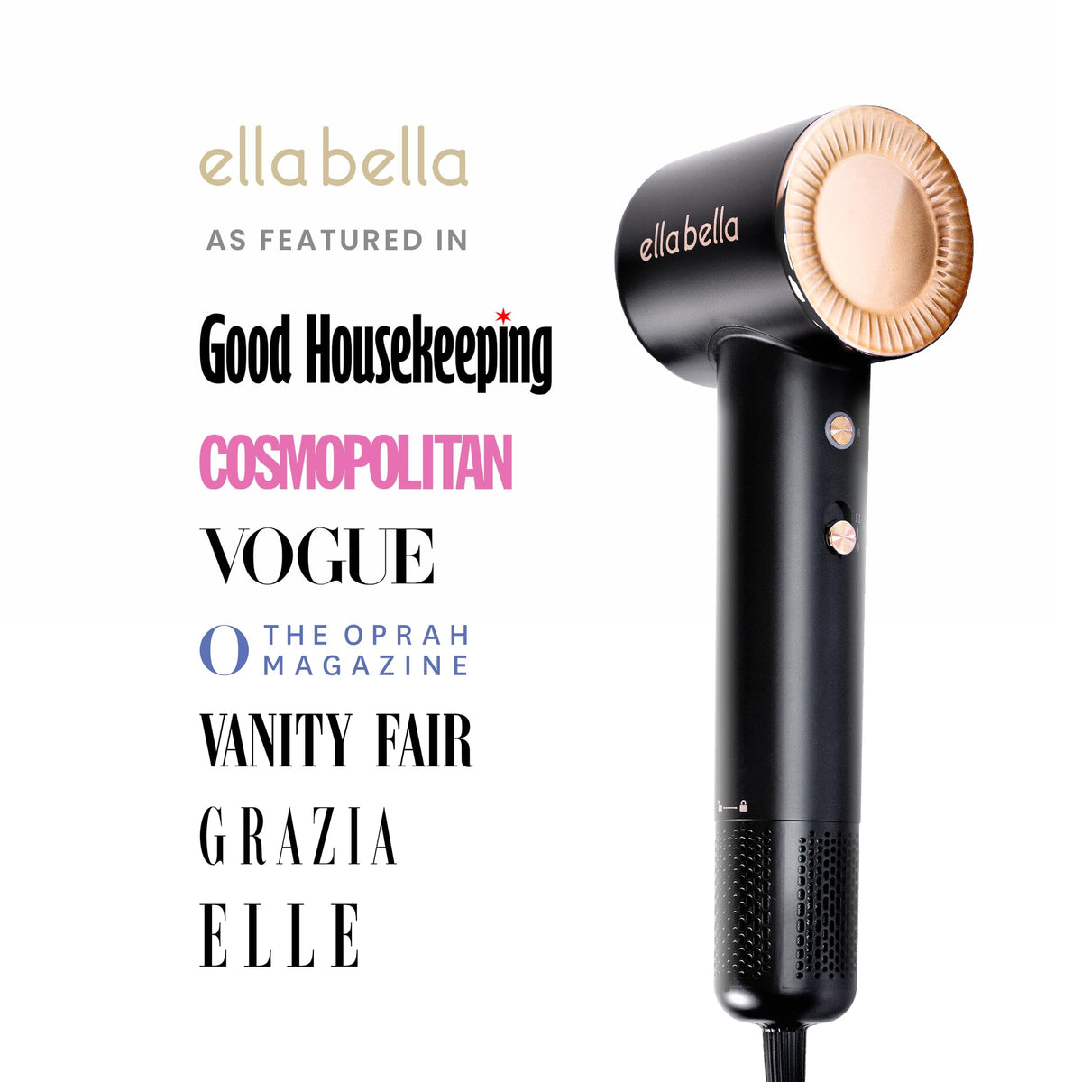 ELLA BELLA nozzle and diffuser accessories for targeted styling benefit