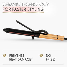 ELLA BELLA curling wand in use creating defined waves for salon-quality results