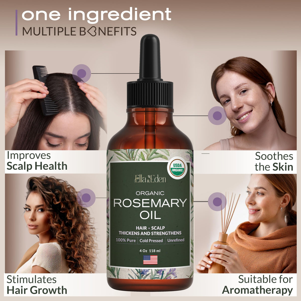 Ella & Eden glass bottle label close-up showing organic certification and ingredient clarity