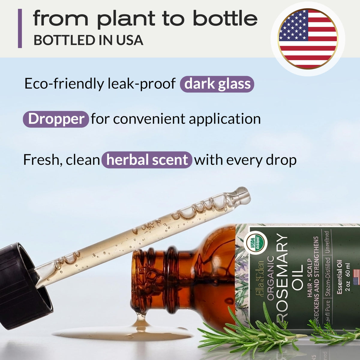 Ella & Eden oil texture pouring from dropper to show lightweight consistency and easy blending