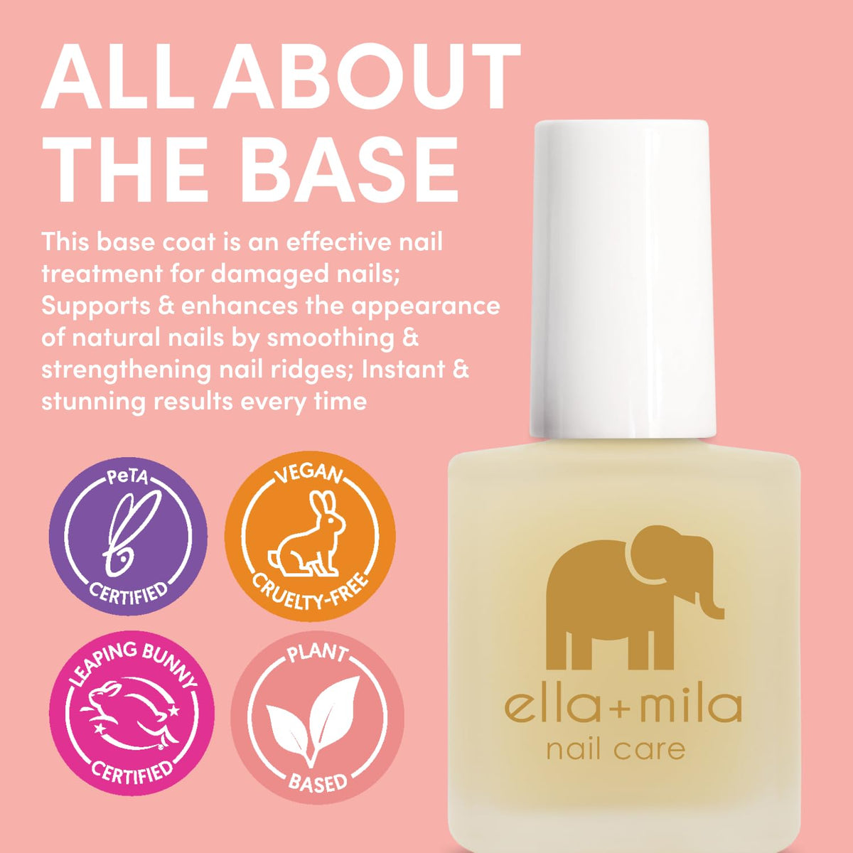 ella+mila close-up cap and label highlighting vegan and cruelty-free badge