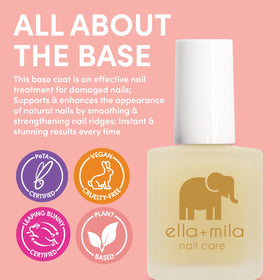 ella+mila close-up cap and label highlighting vegan and cruelty-free badge