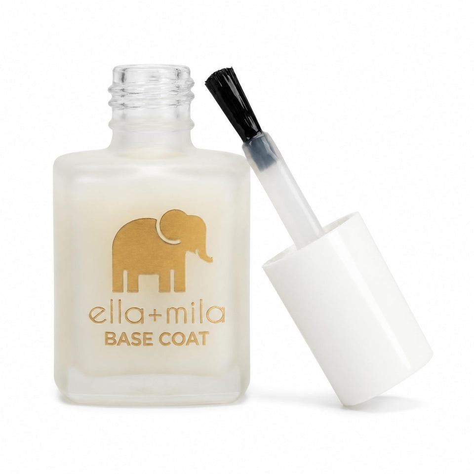 ella+mila front bottle showing clean packaging and clear base coat