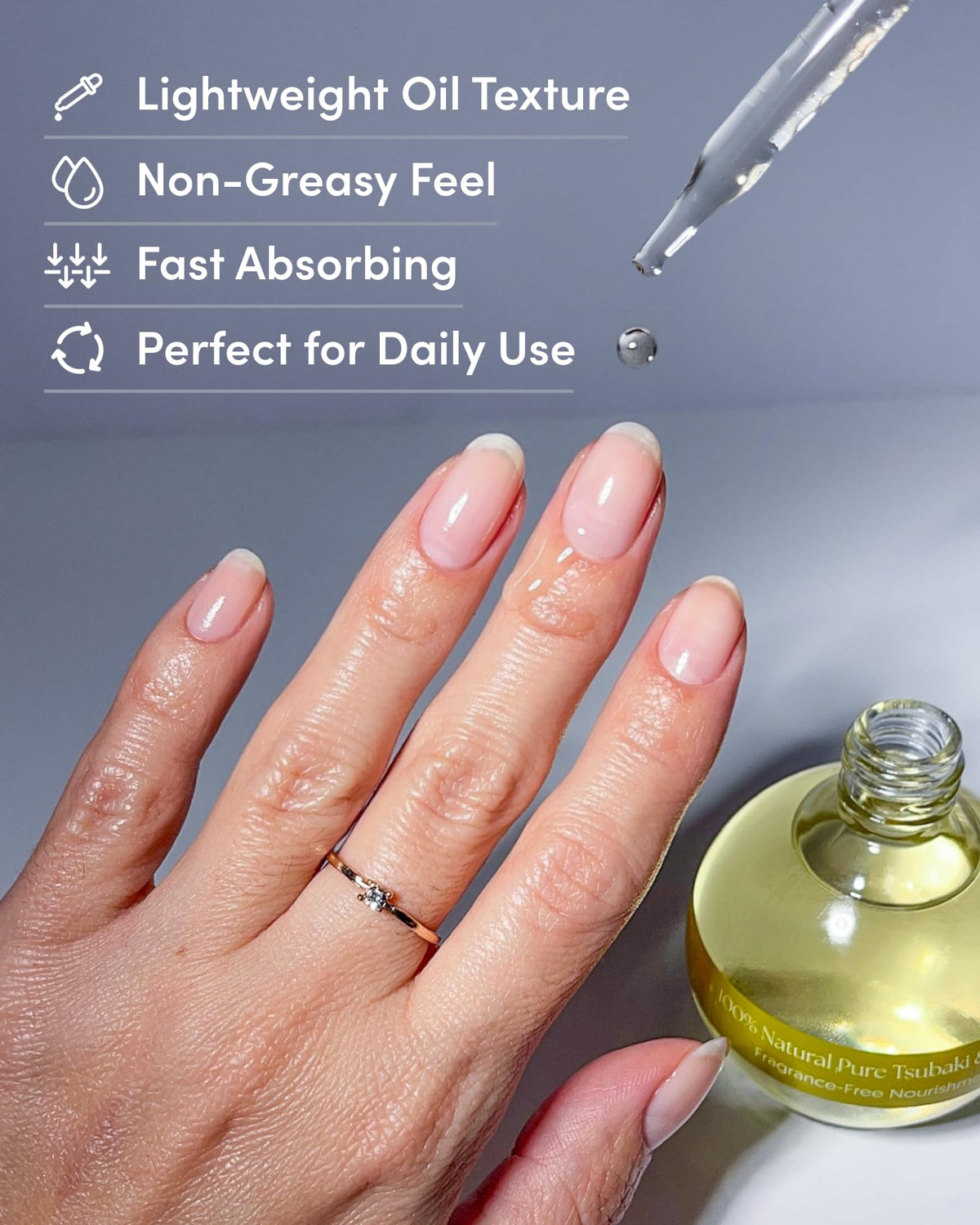 ella+mila hand application demonstrating softened cuticles and care