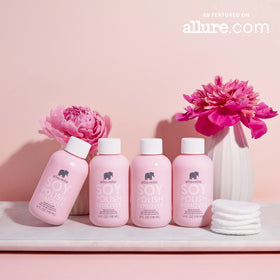 ella+mila bottle on bathroom counter portraying everyday gentle nail care