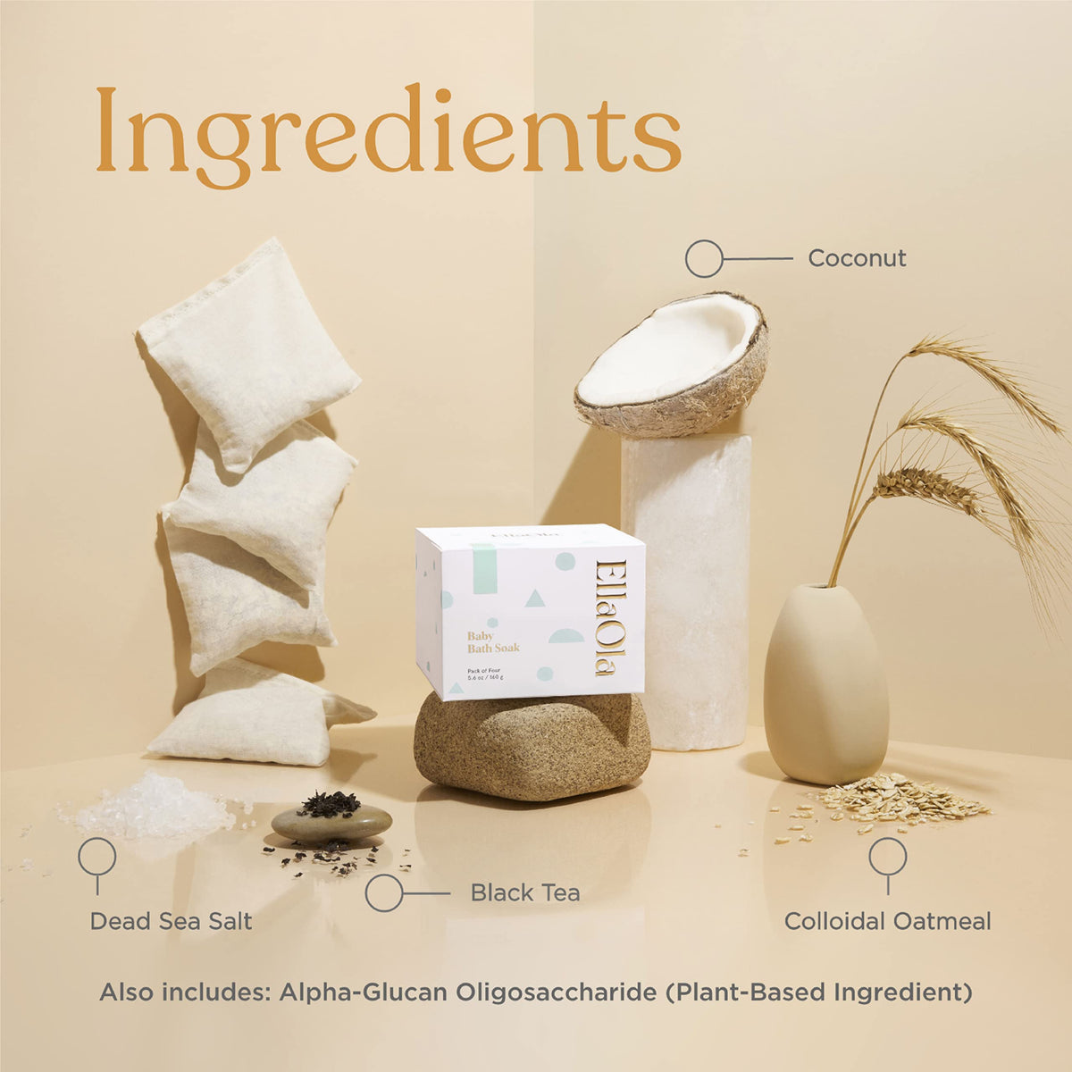 ELLAOLA sachet used as washcloth illustrating gentle cleansing benefit