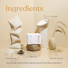 ELLAOLA sachet used as washcloth illustrating gentle cleansing benefit