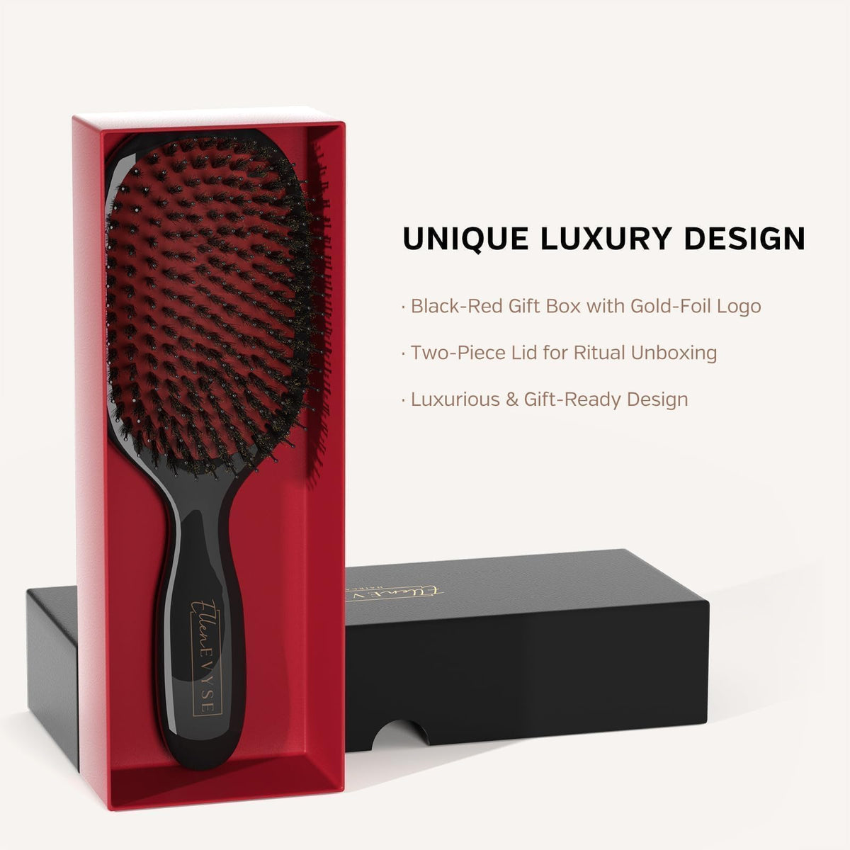Ellen Evyse brush held in hand demonstrating size and comfortable ergonomic grip