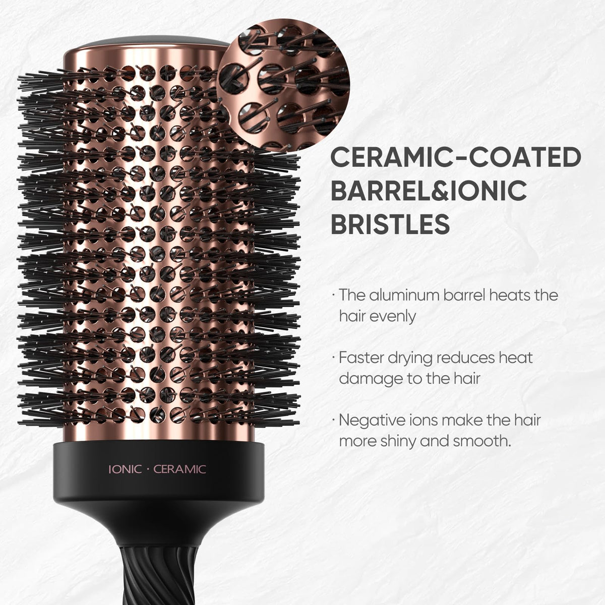 Ellen Evyse ceramic-coated barrel close-up showing even heat distribution benefit