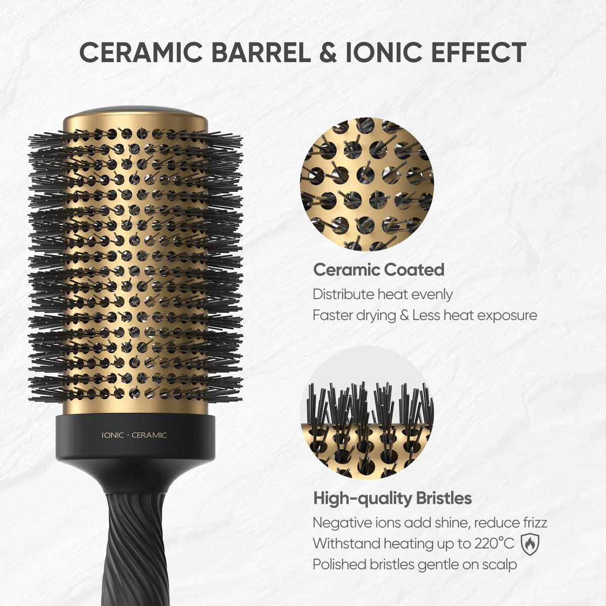 Ellen Evyse close-up of ceramic-coated barrel highlighting even heat and reduced frizz