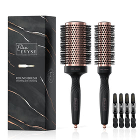 Ellen Evyse front view of brush set showing gold finish and included clips for polished styling