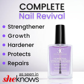 Ellie Chase brush applying clear coat for stronger nails