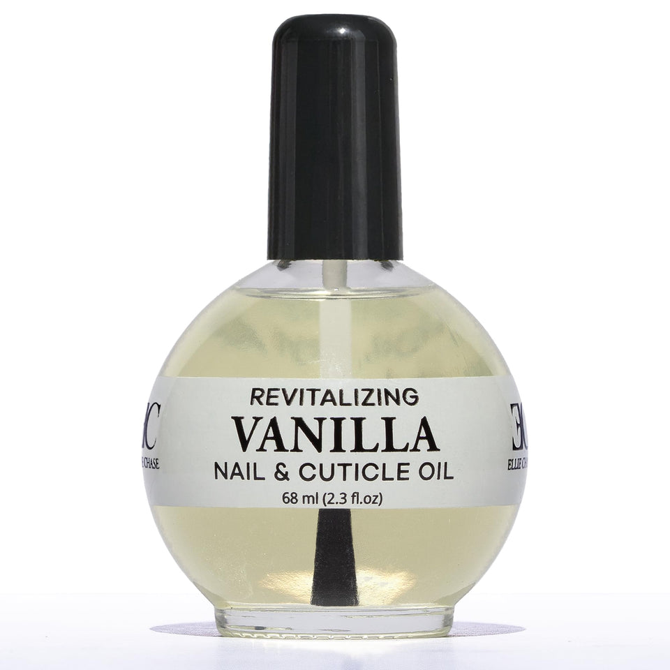 Ellie Chase front bottle shot showing vanilla scented cuticle oil benefit hydration