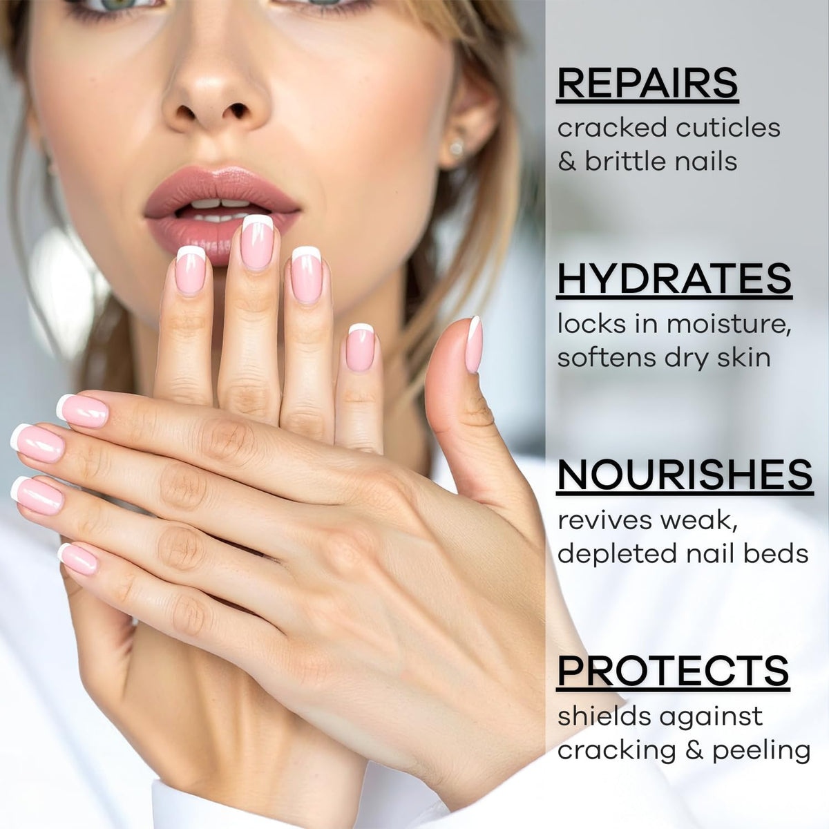 Ellie Chase applying oil to cuticle showing gentle massage and moisture boost