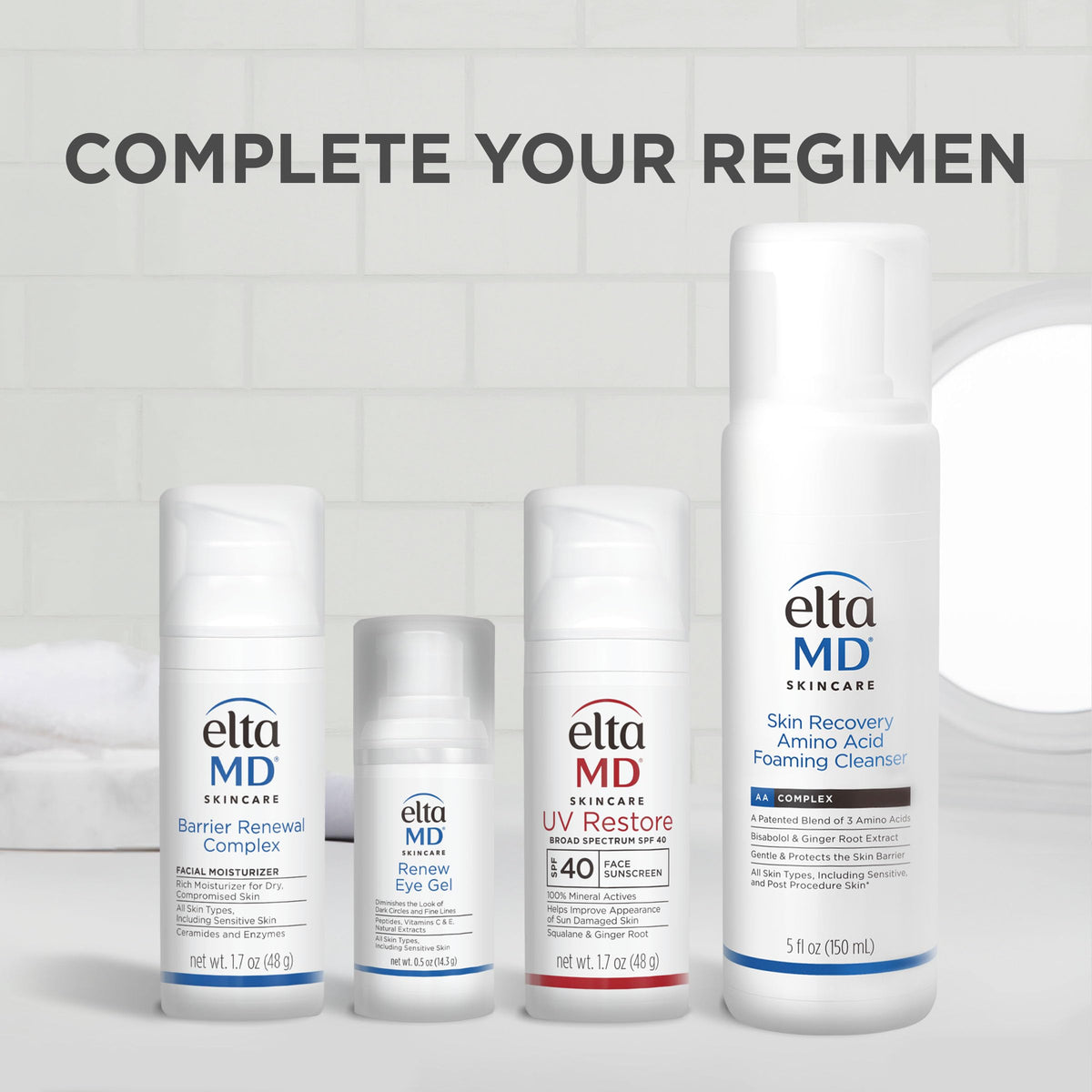 EltaMD next to other skincare items showing seamless routine compatibility