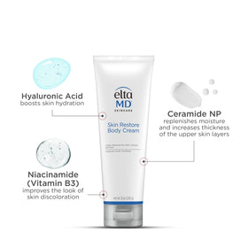 EltaMD closeup ingredient panel emphasizing hyaluronic acid and niacinamide