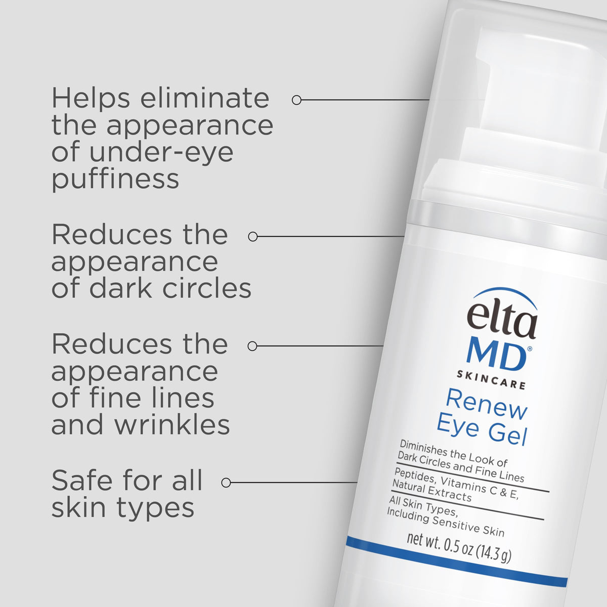 EltaMD pump close-up dispensing gel, EltaMD ensures controlled dosing and hygiene
