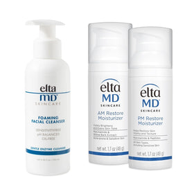 EltaMD kit front packaging showing cleanser and two moisturizers for easy routine