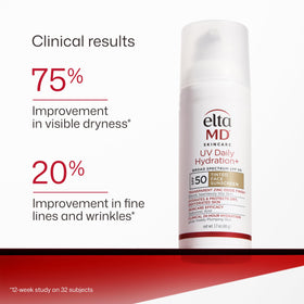 EltaMD label close-up showing ZincAOXPro and ingredient callouts for environmental protection benefit