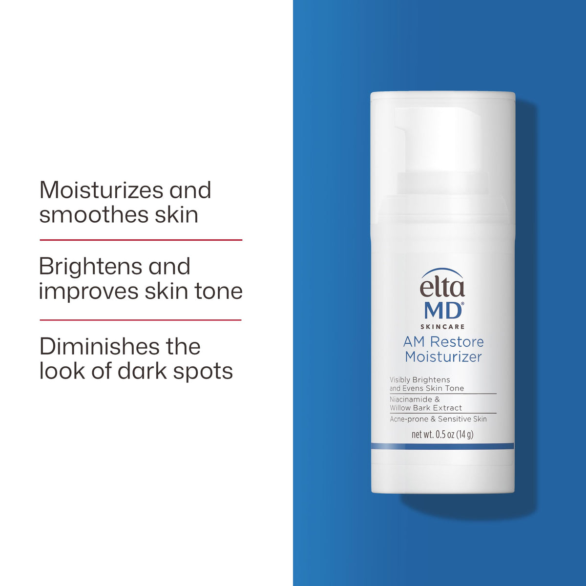 Label close-up on EltaMD showing niacinamide and hyaluronic acid ingredients for barrier support