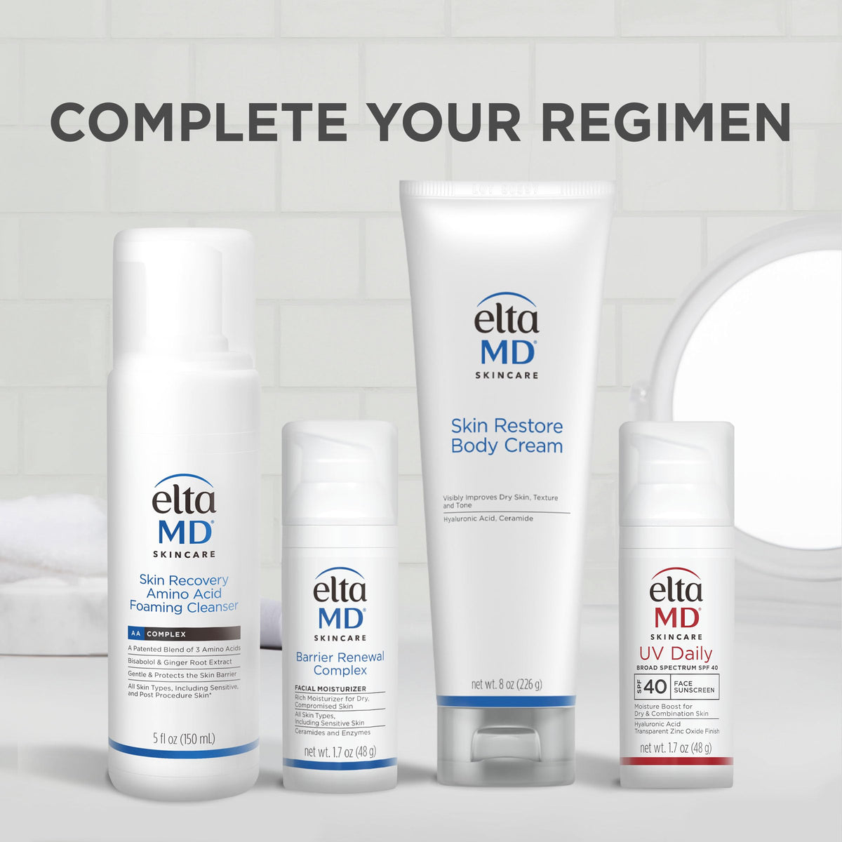 EltaMD on bathroom shelf conveying daily routine convenience and care