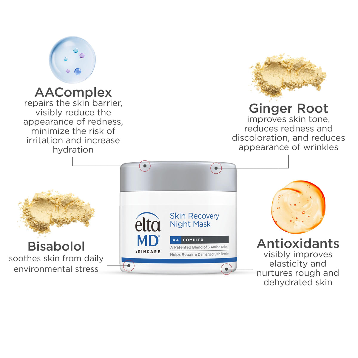 EltaMD jar on nightstand lifestyle shot conveying nighttime repair benefit