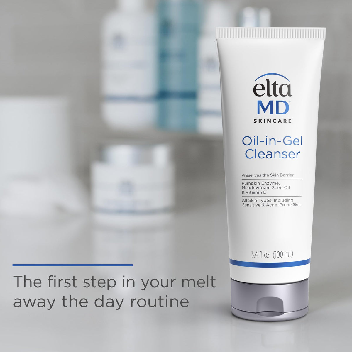 EltaMD gel texture close-up highlighting smooth spreadability and gentle cleanse benefit
