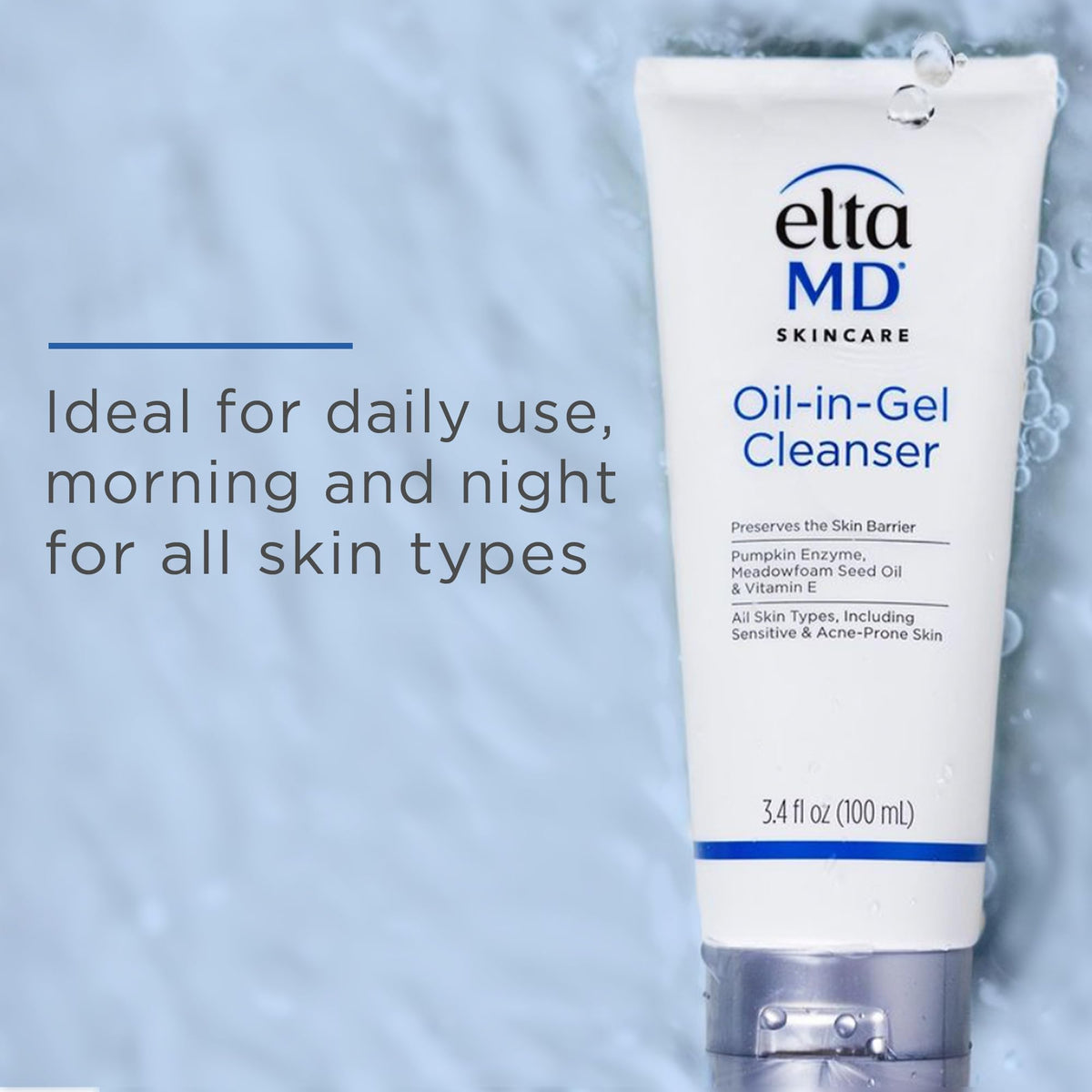 EltaMD being massaged on face showing effective removal of sunscreen and makeup benefit