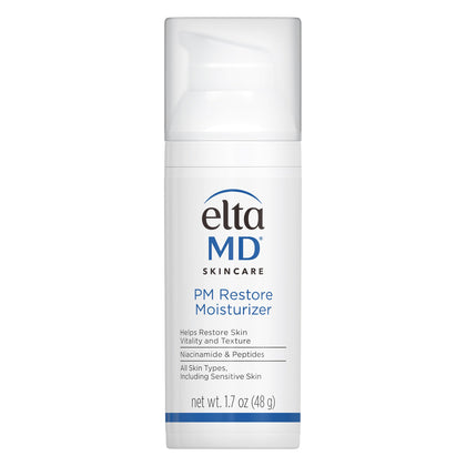 EltaMD front pump bottle showing product and easy dispensing benefit