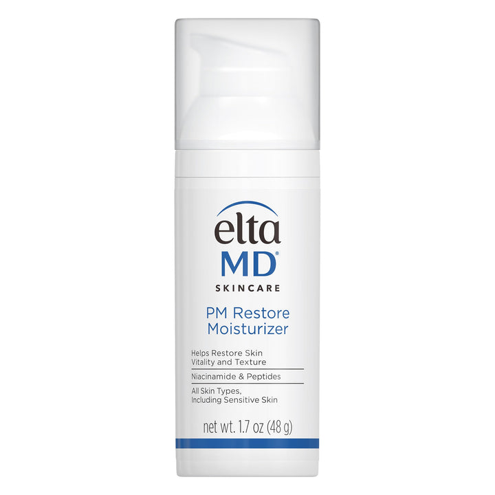 EltaMD front pump bottle showing product and easy dispensing benefit