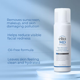 EltaMD foam texture dispensed on hand demonstrating gentle lather and mild cleansing