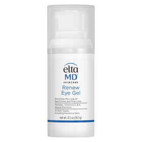 EltaMD Renew Eye Gel front packaging showing pump bottle, brightens under eyes