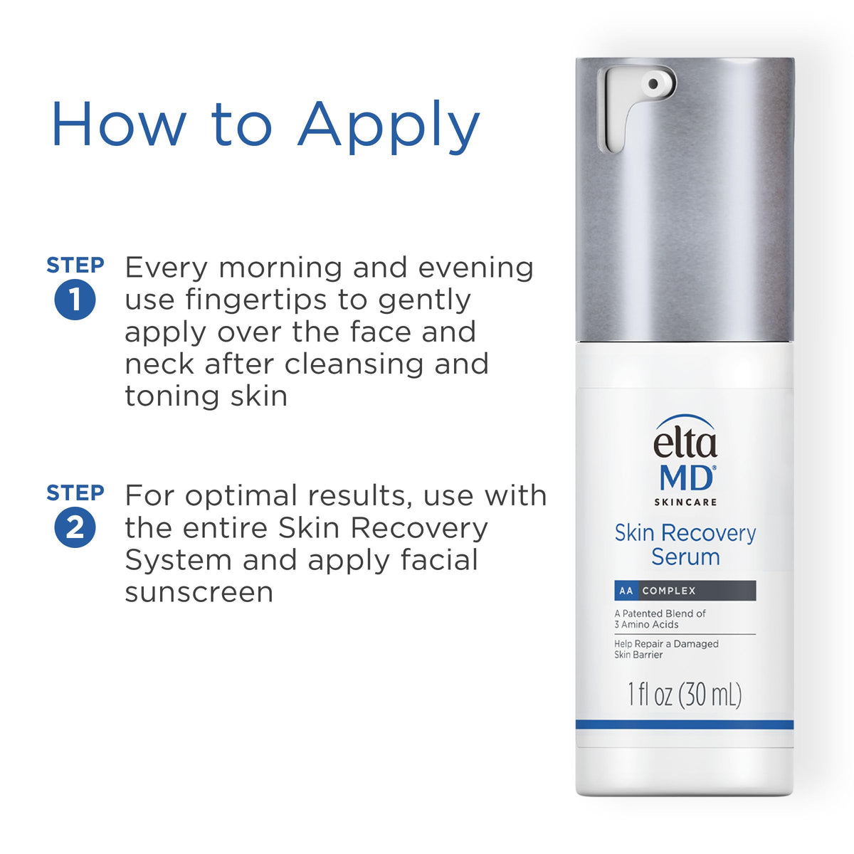 EltaMD serum next to ruler to show 1.0 oz size and travel-friendly benefit