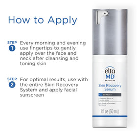 EltaMD serum next to ruler to show 1.0 oz size and travel-friendly benefit