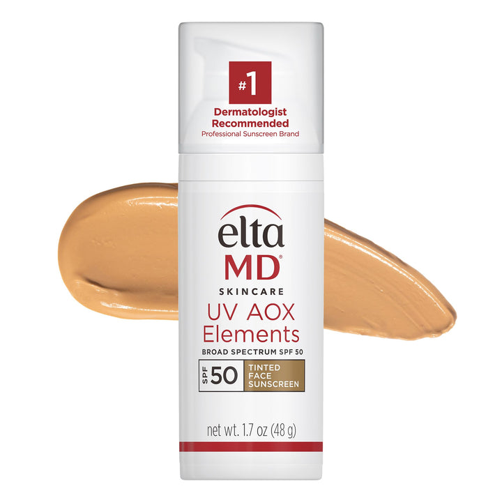 EltaMD tinted sunscreen front pump showing bottle and label, clear protection