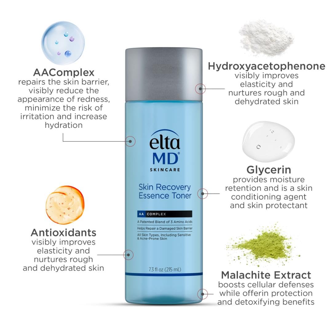 EltaMD toner absorbed into skin closeup shows fast non-greasy hydration benefit