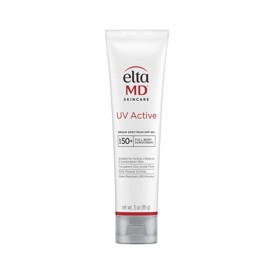 EltaMD front tube view showing SPF 50+ protection and travel size benefit