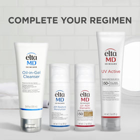 EltaMD beads of water on skin demonstrating 80-minute water resistance benefit