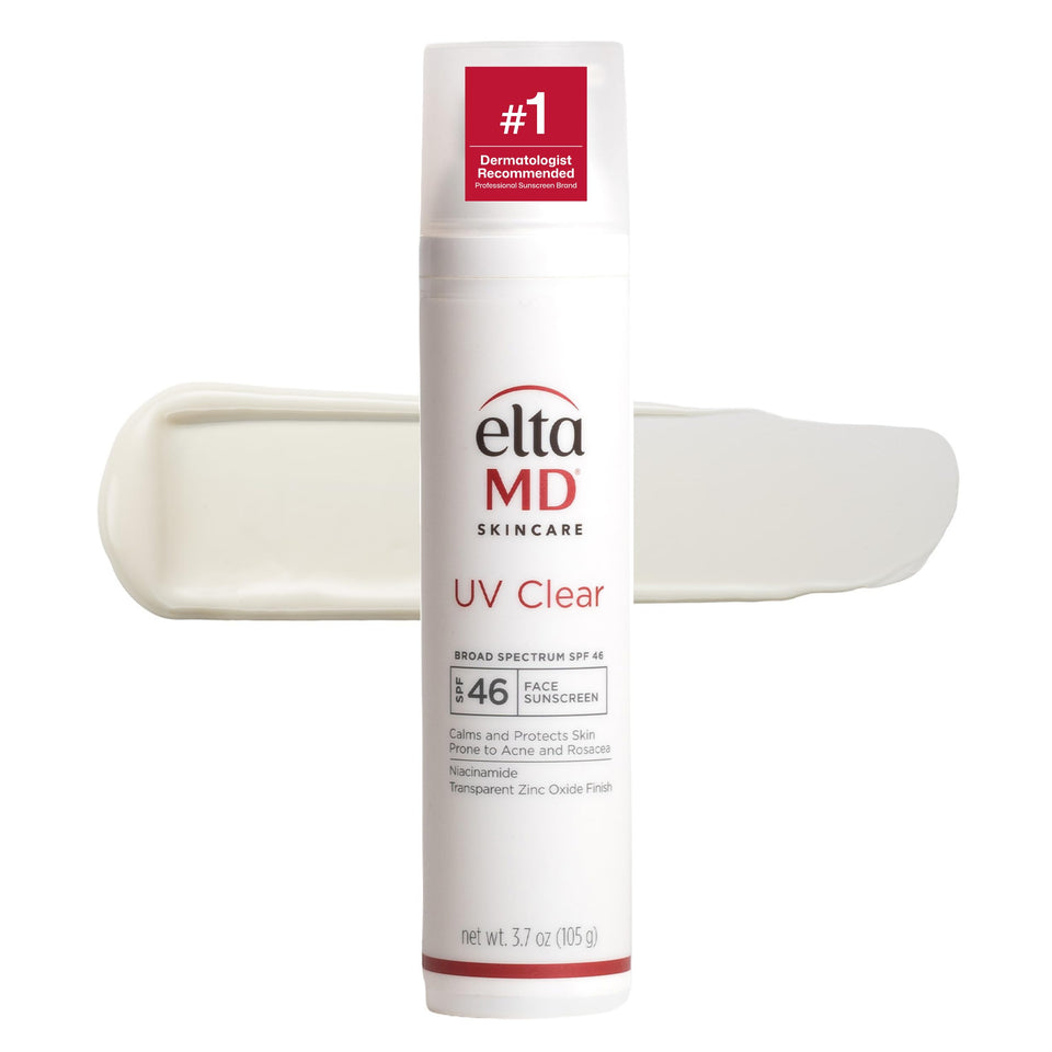 EltaMD front pump bottle showing product and easy dispensing benefit