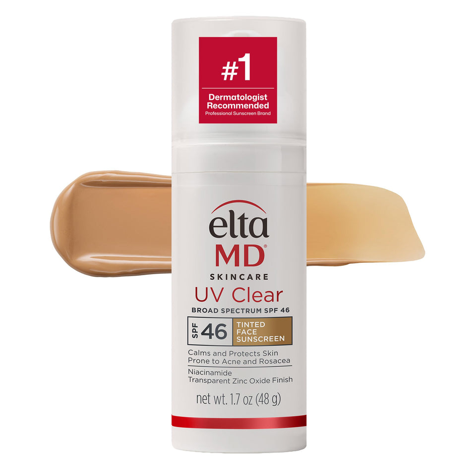 EltaMD bottle front view showing pump and tinted sunscreen protection