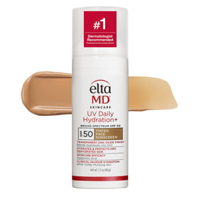 EltaMD front packaging of UV Daily Hydration+ Tinted showing compact pump and label for easy identification