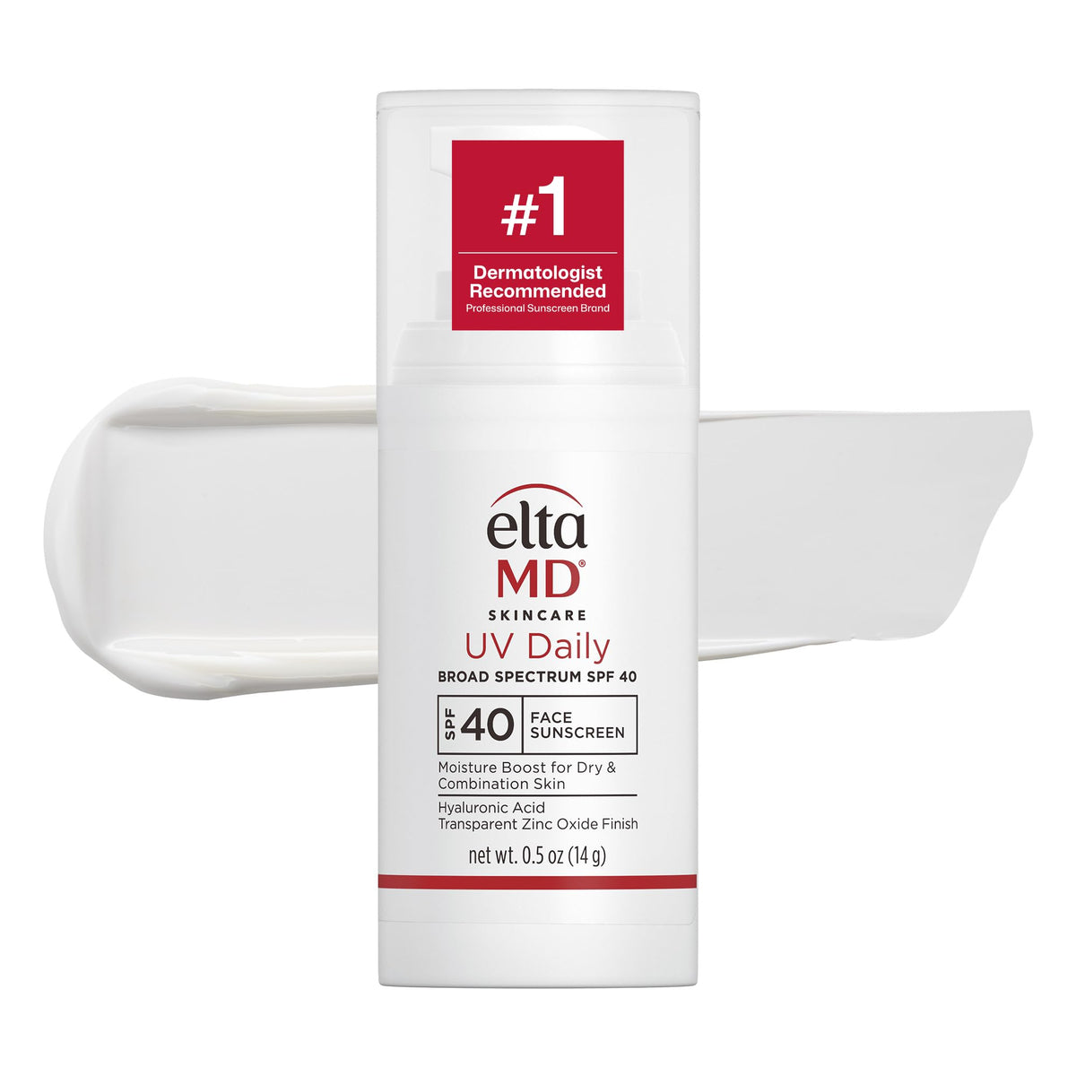 EltaMD UV Daily pump front view showing compact travel-friendly design and protection