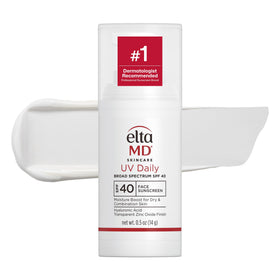 EltaMD UV Daily pump front view showing compact travel-friendly design and protection