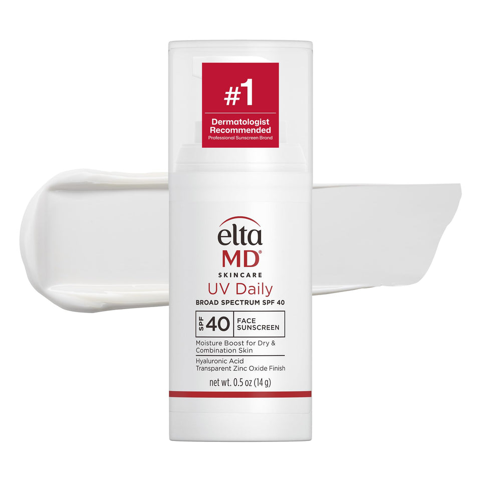 EltaMD UV Daily pump front view showing compact travel-friendly design and protection