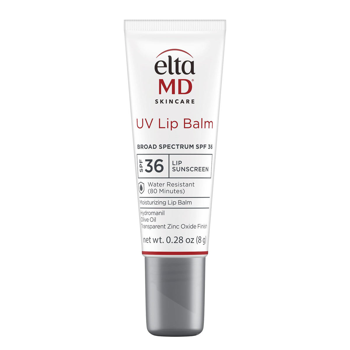 EltaMD tube front view showing SPF protection and compact design benefit