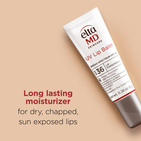 EltaMD lip balm with cap off showing creamy texture and easy application benefit