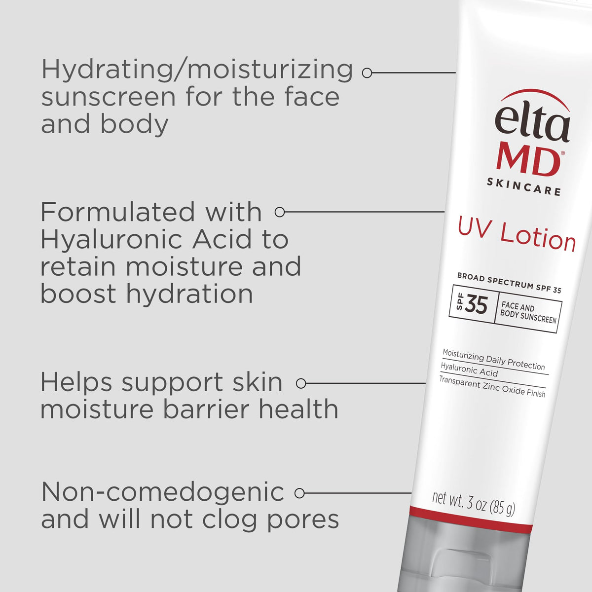 EltaMD lotion texture closeup highlights creamy, fast-absorbing finish