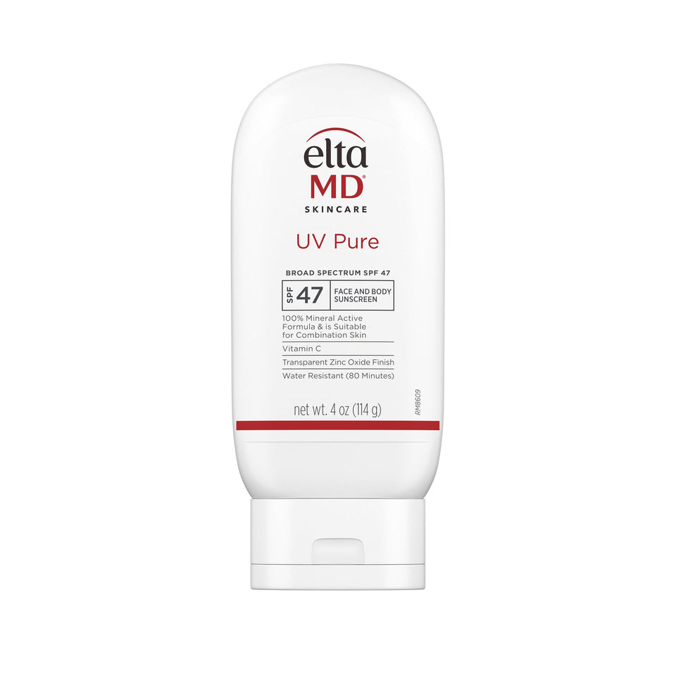EltaMD UV Pure front packaging showing SPF 47 and 4 oz size for clear protection