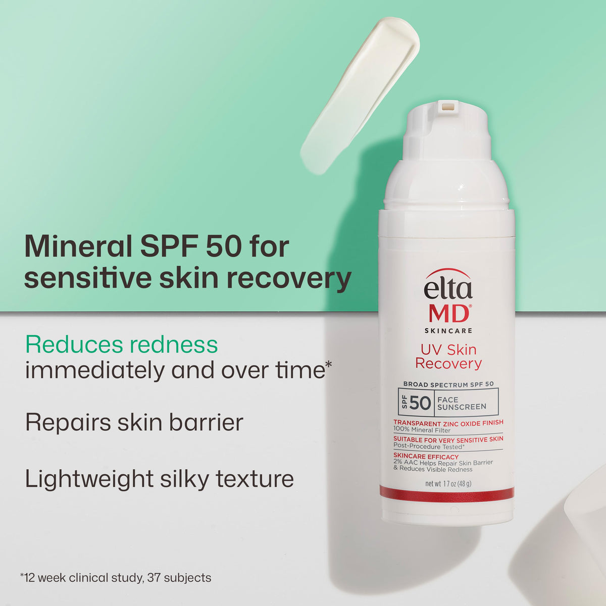EltaMD pump dispensing sunscreen into palm demonstrating easy application