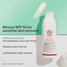 EltaMD pump dispensing sunscreen into palm demonstrating easy application